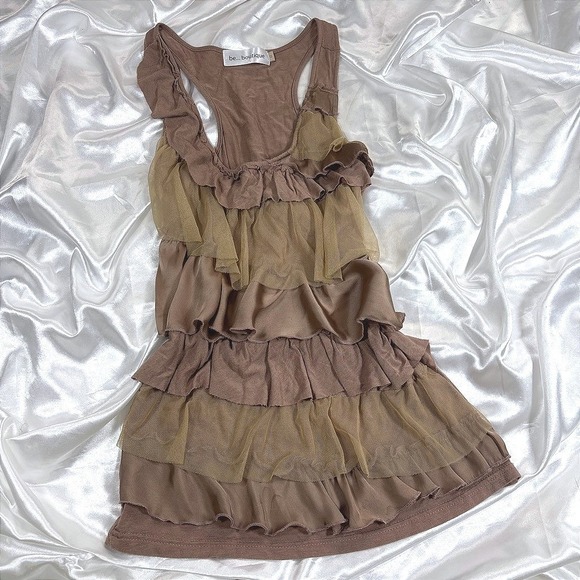 be... boutique Tops - y2k Ruffle Tiered Tank Top Brown Mesh Racerback be... boutique